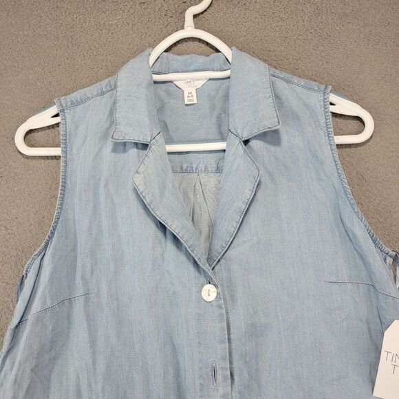 Time And Tru Maxi Dress Womens Extra Small Blue Sleeveless Chambray Button Front - Picture 3 of 10